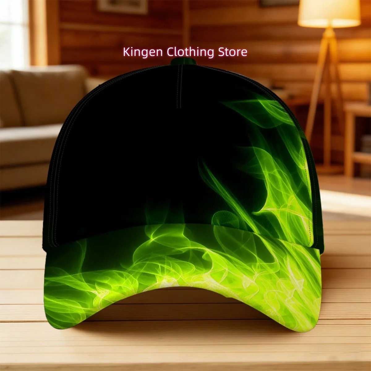 1pc Featuring a Neon Green Abstract Flame Design, This All-Over Print Duckbill Hat Is Perfect for Everyday Use. It'S Breathable