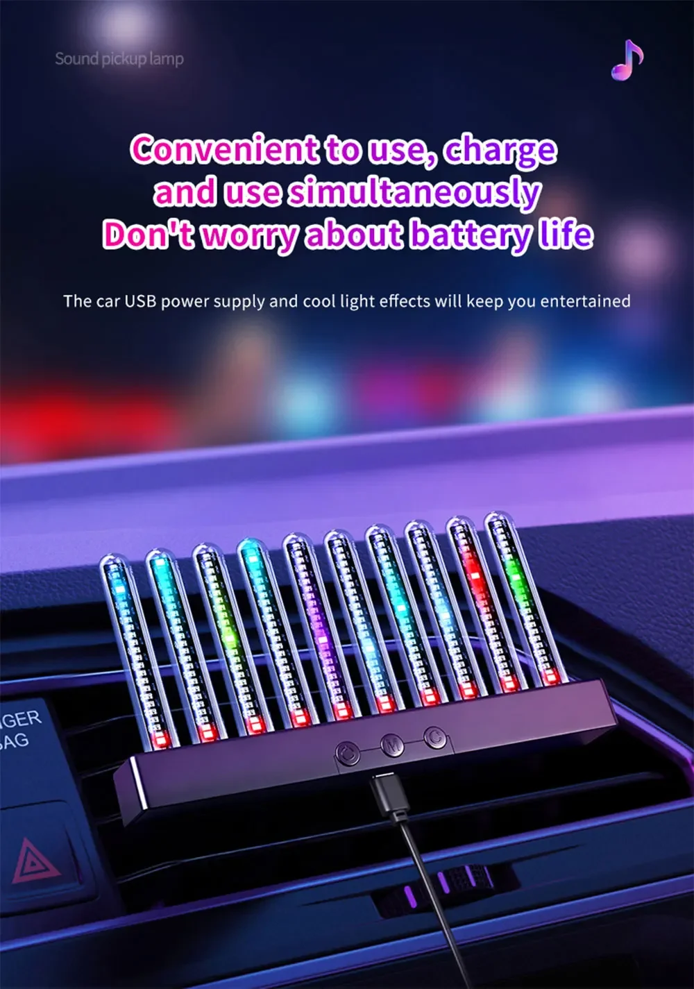 Auto-Symphonie 10 Röhren Musik-Rhythmus-Lichter Auto-Innenraum Pickup Nachtlichtleiste Atmosphärenlicht Luftauslass-Dekoration USB-Stecker – Detail 9