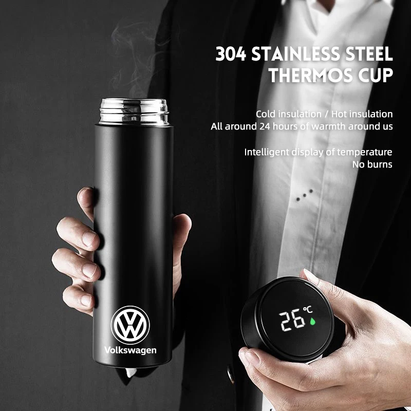 Stainless Steel Thermos Cup Car Emblem Insulated Mug For Volkswagen VW Scirocco Golf Amarok  Arteon T5 Phaeton Teramont ID3