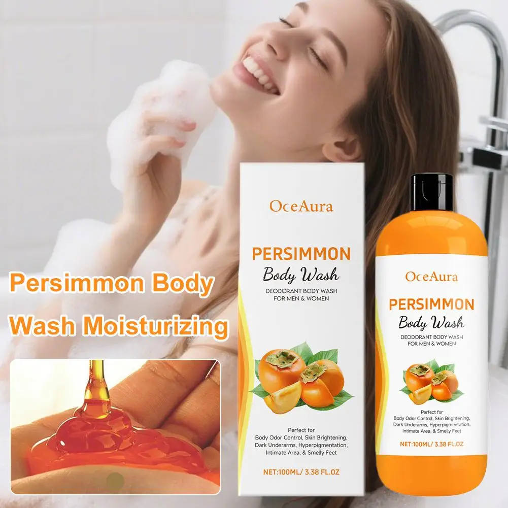 100ML Persimmon Body Wash Odor Cleanser Gentle Shower Gel For Sensitive Skin & Daily Freshness, Persimmon Body Wash Odor Control