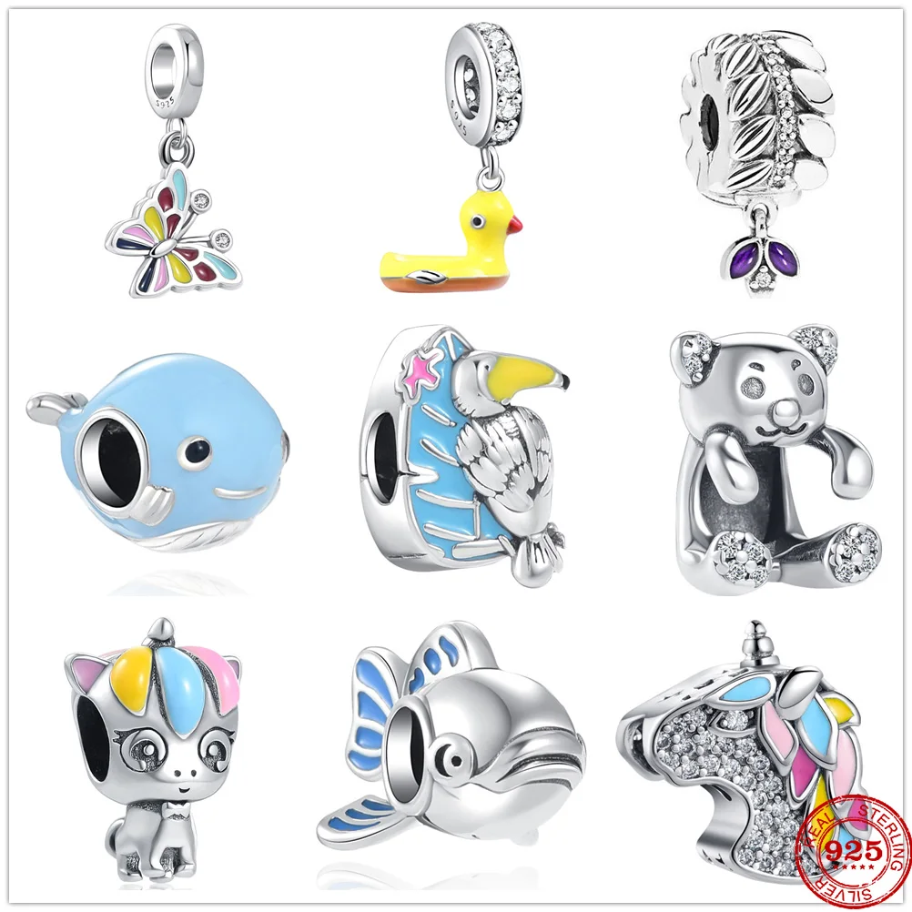 New 925 Sterling Silver DIY Bead Accessories Butterfly Whale Seagull Duck Charm fit Pandora charms Silver 925 Original Bracelet