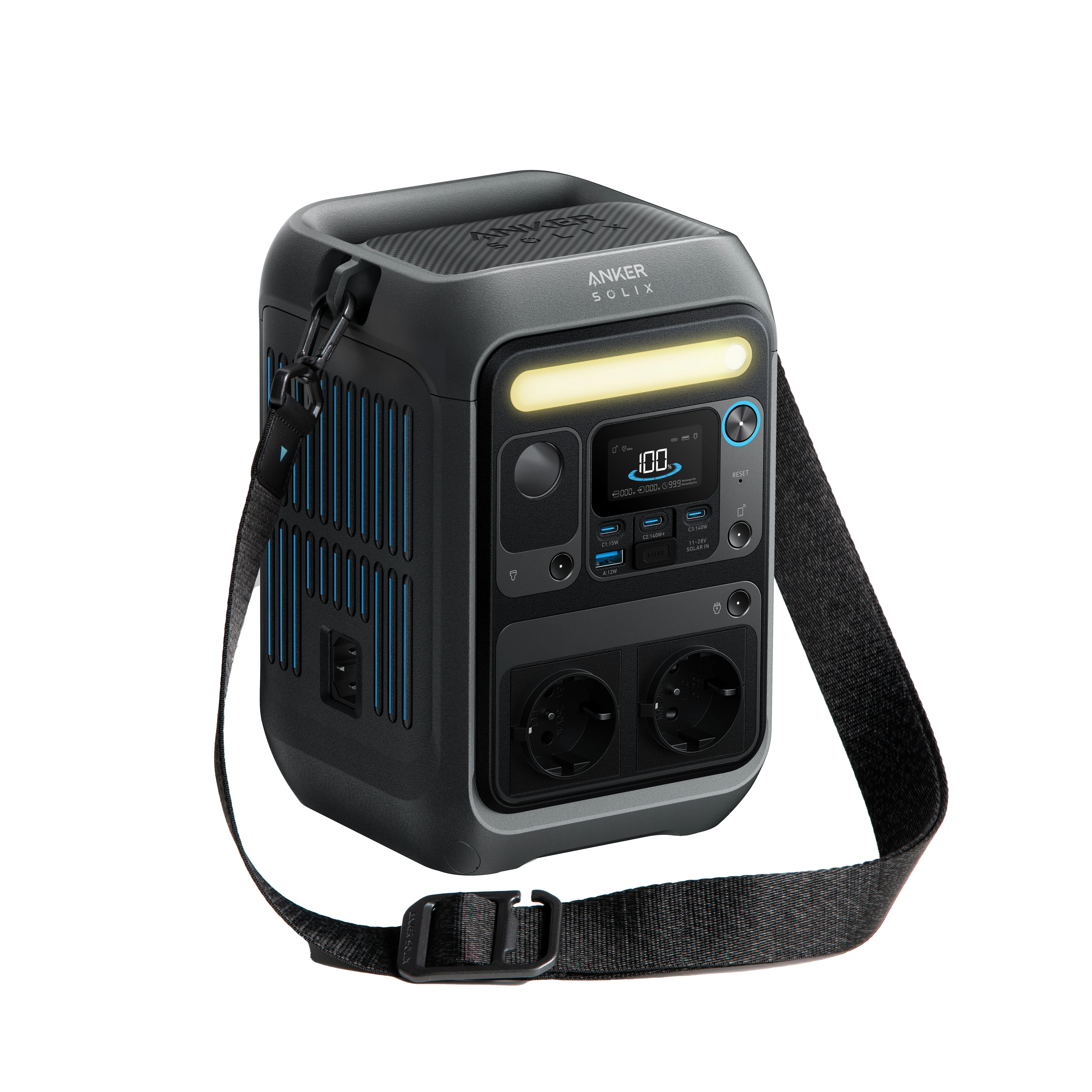 Anker SOLIX C300X AC Station électrique portable avec bandoulière - Batterie 288 Wh, Générateur solaire 2x300W (600W Max.)