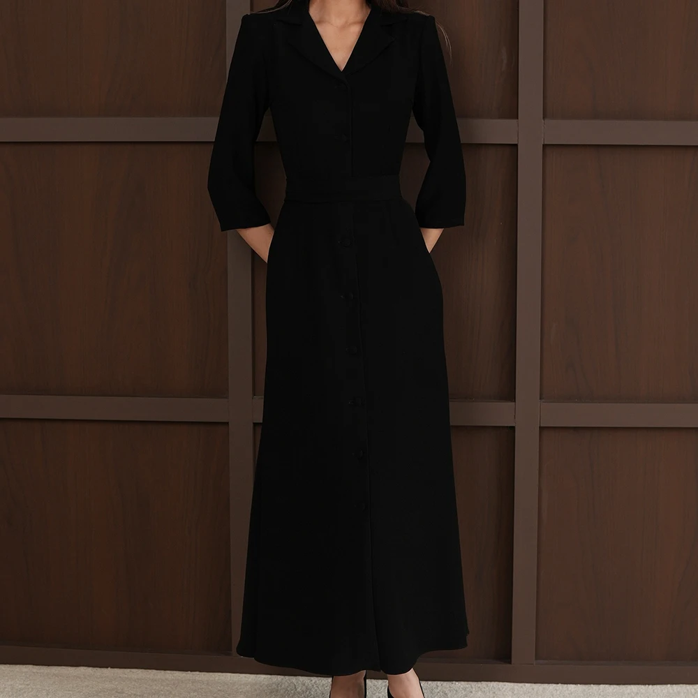 

Customized A-line Evening Dresses Ankle-length V-neck Three Quarter Sleeve Prom Gown Simple Fashion Draped Casual Party Gown