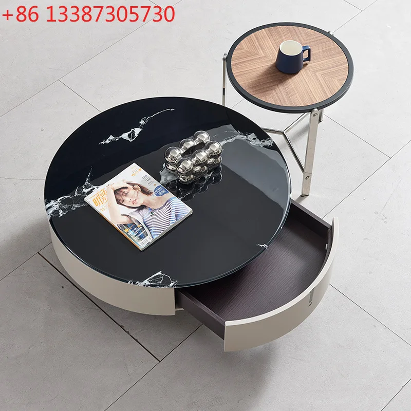 

Italian minimalist microcrystalline stone round coffee table combination light luxury high-end living room home