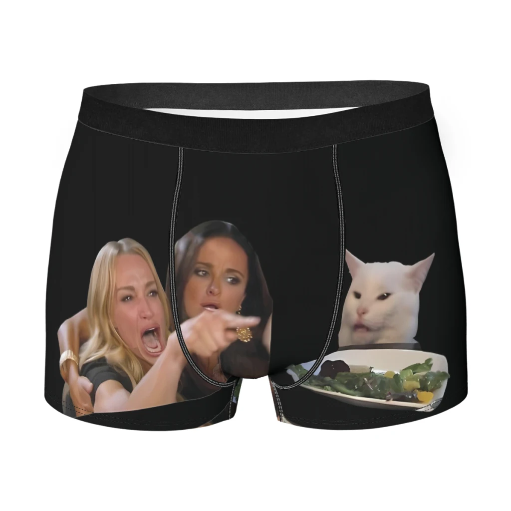 Woman Yelling at BlackCat Meme Funny Underpants Cotton Panties Men's Underwear Ventilate Shorts Boxer