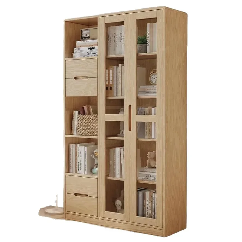 

Nordic ash wood solid wood bookcase, household floor storage cabinet
