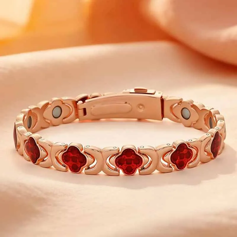 Ladies' magnetic bracelet -3500 Gauss strong magnetic, rose gold plated adjustable buckle, rose gold leaf and magnetic bead desi