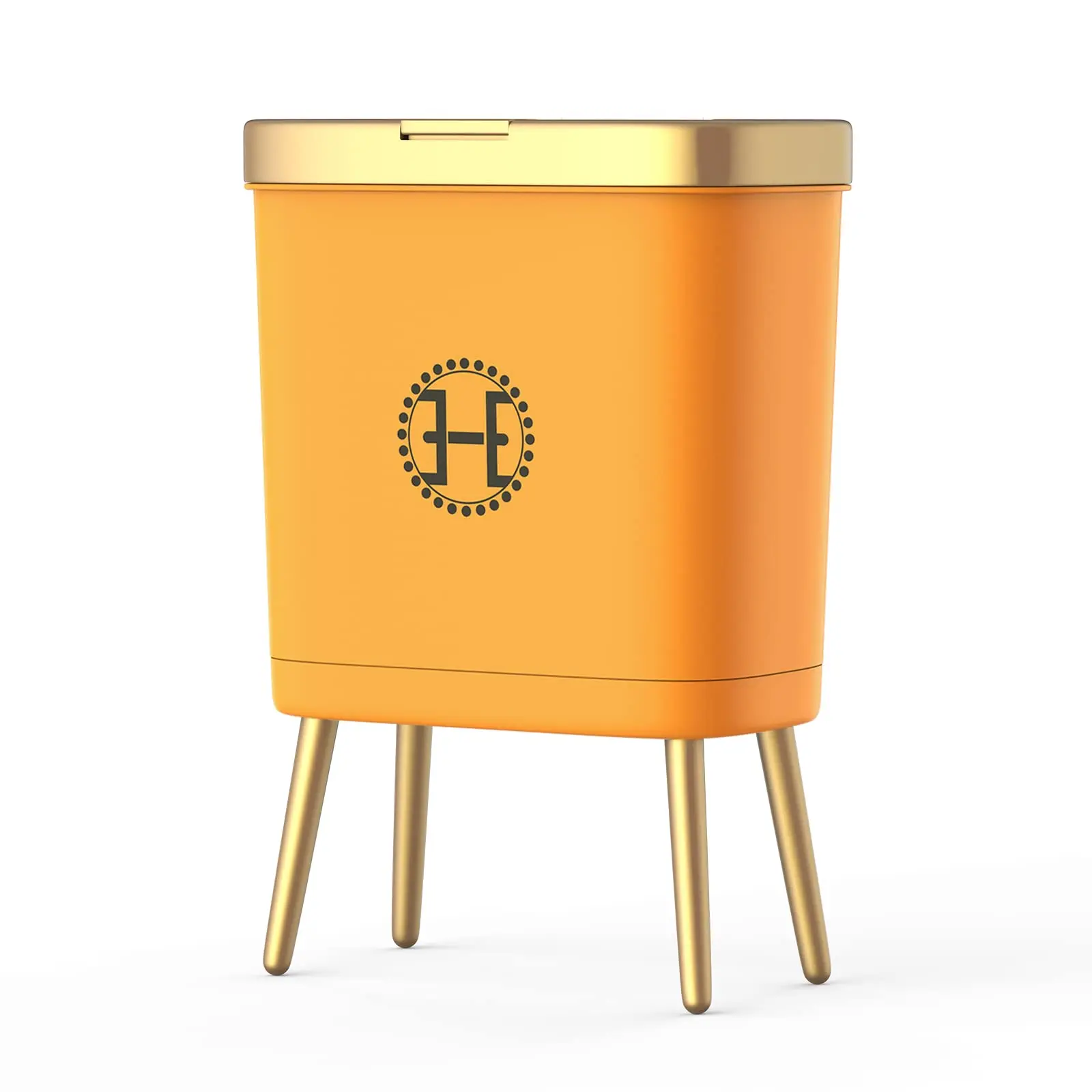 Bedroom Trash Can with Lid,Slim Bathroom Cans Lids, Dog Proof Press Top Lid,Modern Gold Plastic Waste Basket for Office,Kitchen