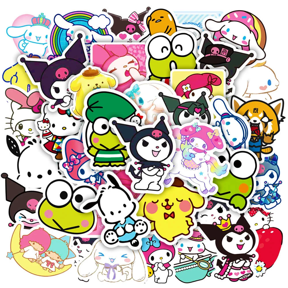 Adesivos bonitos dos desenhos animados do anime, estética, Sanrio, Kuromi, minha melodia, KEROKERO, KEROPPI, decalques, brinquedos para mala, laptop, telefone, 10 pcs, 30 pcs, 50pcs