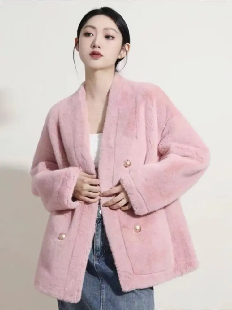 Cappotto di pelliccia di visone da donna di lusso con scollo a v autunno inverno giacca di pelliccia imitazione pelliccia un Trench caldo Chic ecologico abbigliamento da neve