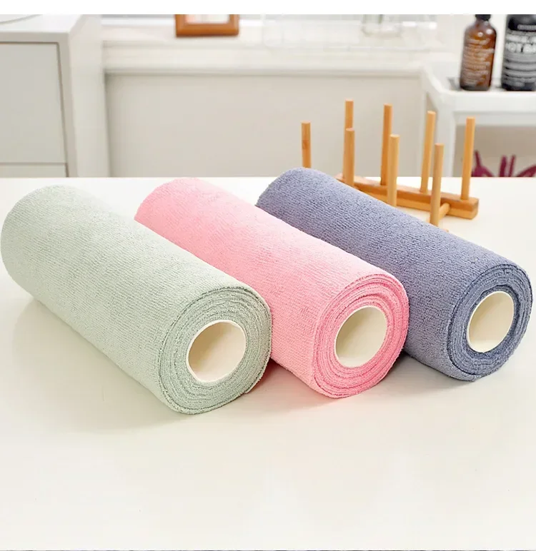 Reusable Cleaning Wipe Household Kitchen Cloth Microfiber Towel Rolls Dish Rags Wash Paper Towel Replacement 1 Roll of 20 Sheets