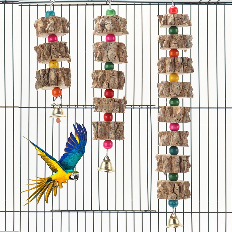 Natural Wooden Parrot Bird Toy Wood Parrot Chew Toy Chewing Cardboard Destroy Birds Toy Bird Cage Decoration Bird Supplies D9252