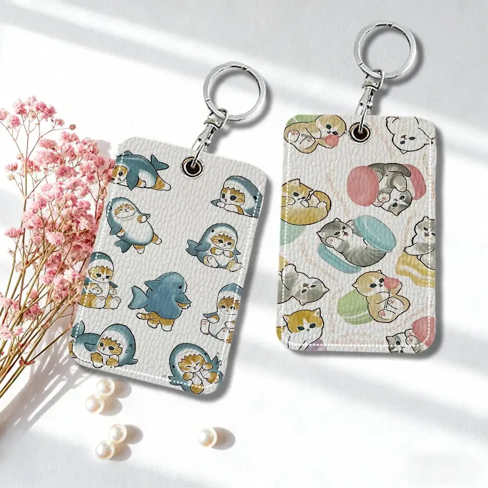 

Cute M-mofusands Cat Card Holder Leather Card Storage Box Key Chain Access Tag Holder ID Card Holder Key Chain