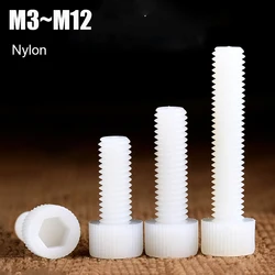 M3 M4 M5 M6 M8 M10 M12 Plastic Nylon Socket Cap Screws White Hex Head Allen Bolts Screw for Electricity/ Heat Insulation USE