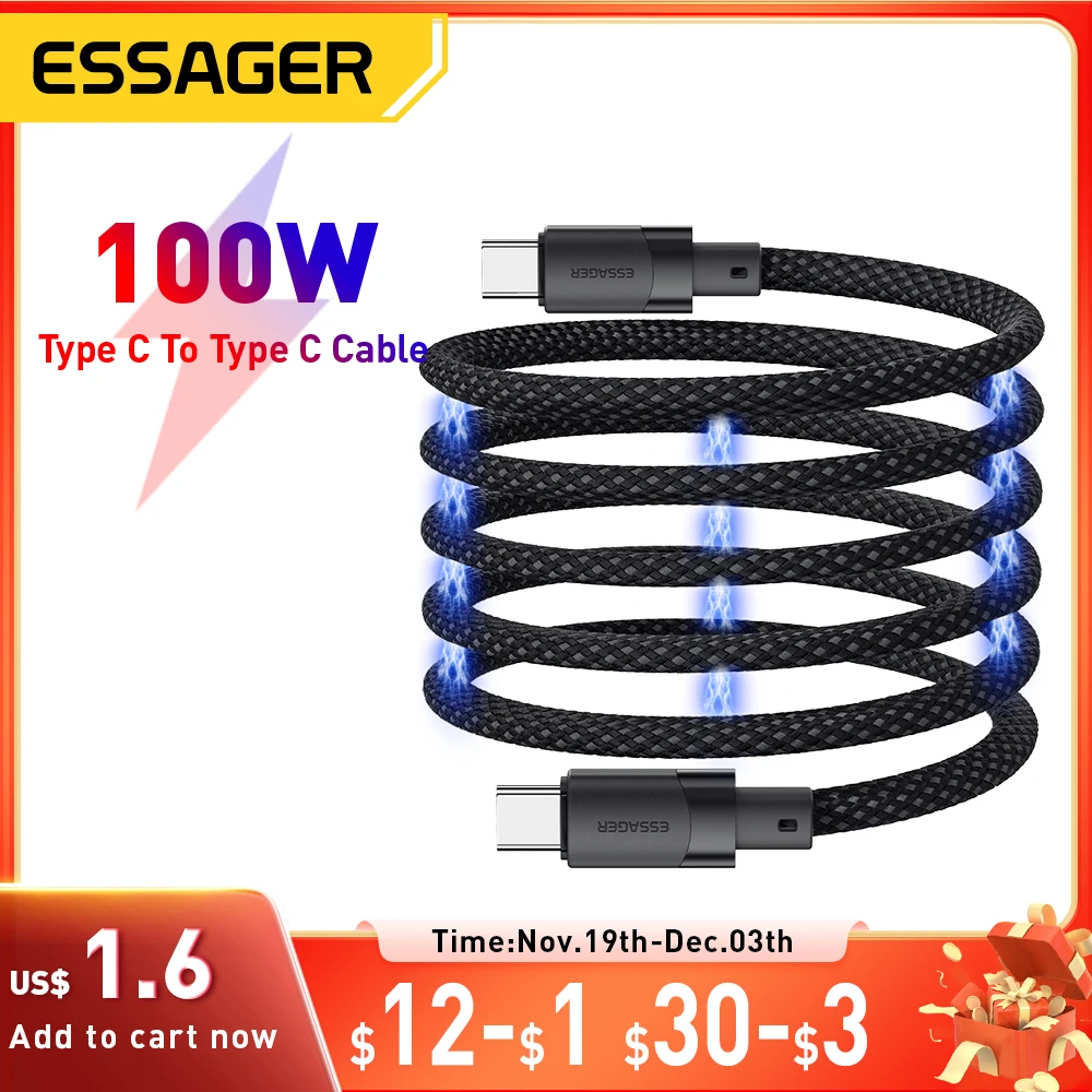 

Essager PD 100W Magnetic Suction Anti Winding USB C To C Fast Charger Cable Data Charging Wire for iPhone 15 Laptop Samsung