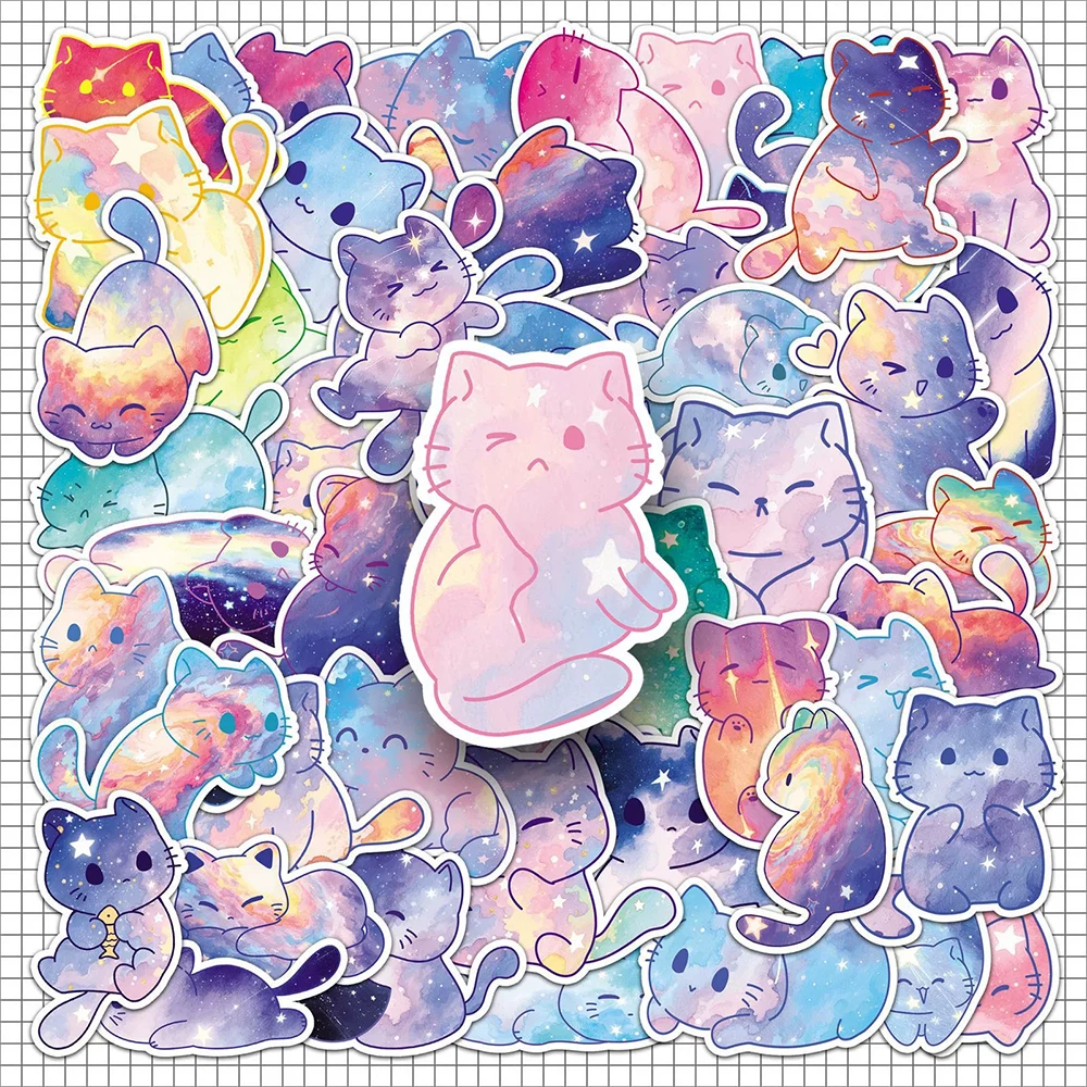 

10/30/50PCS Kawaii Starry Cat Aesthetic Stickers for Laptop Scrapbooking Stationery Supplies Kids Reward Stickers Toys Gifts