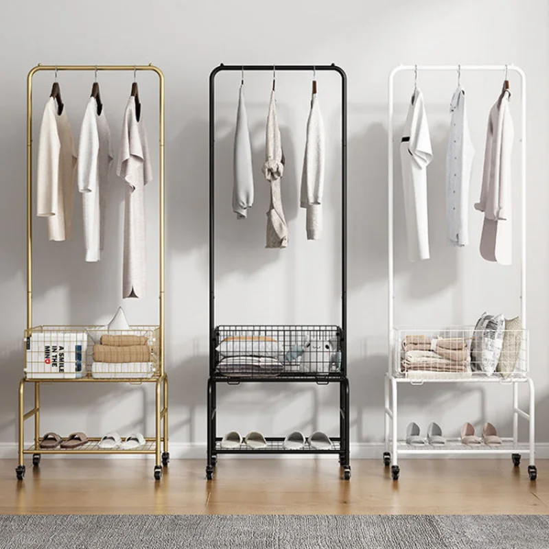 custom.3 Tier Metal Pole Rack Hanging Bar Laundry Cart Garment Rack Clothing Display Rack With Basket Storage