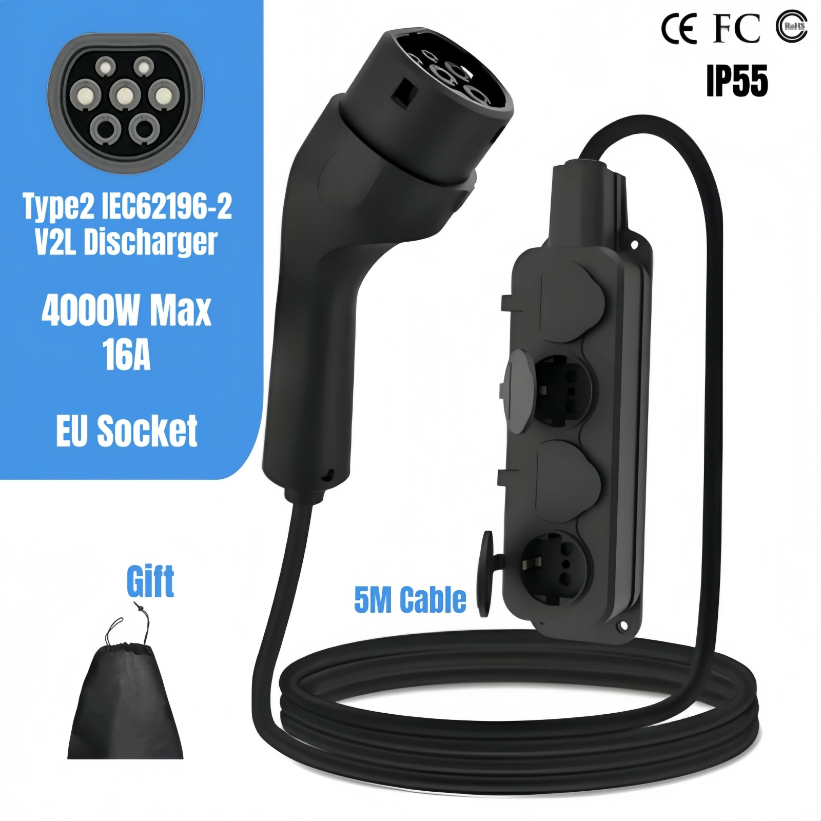 European Outdoor Electricity V2L Discharger Type 2 EV Discharge EU Socket for BYD MG Geely Jaecoo ZEEKR XPENG Renault NAMMI
