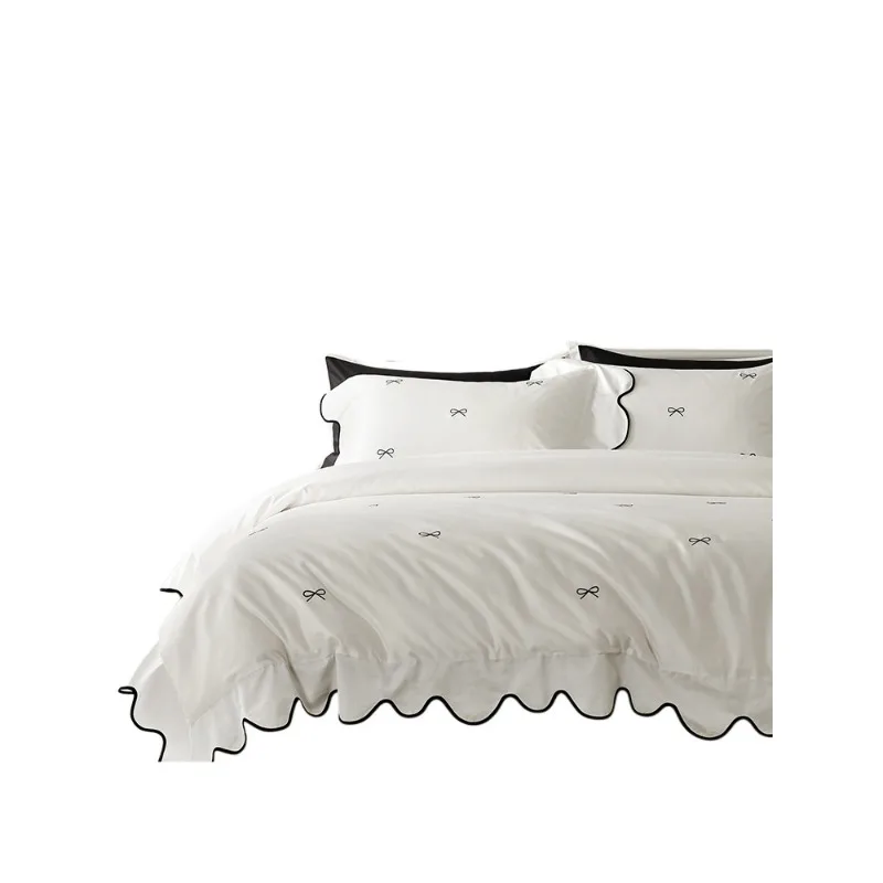 

100-count Super Cotton Ruffled Four-Piece Set - Black Bow