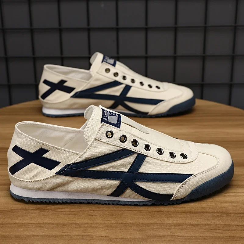 New 2024 Men Sneakers Trendy British Style Breathable Soft Male Sports Shoes Fashion Mesh Running Flats Diagonal switch sho es