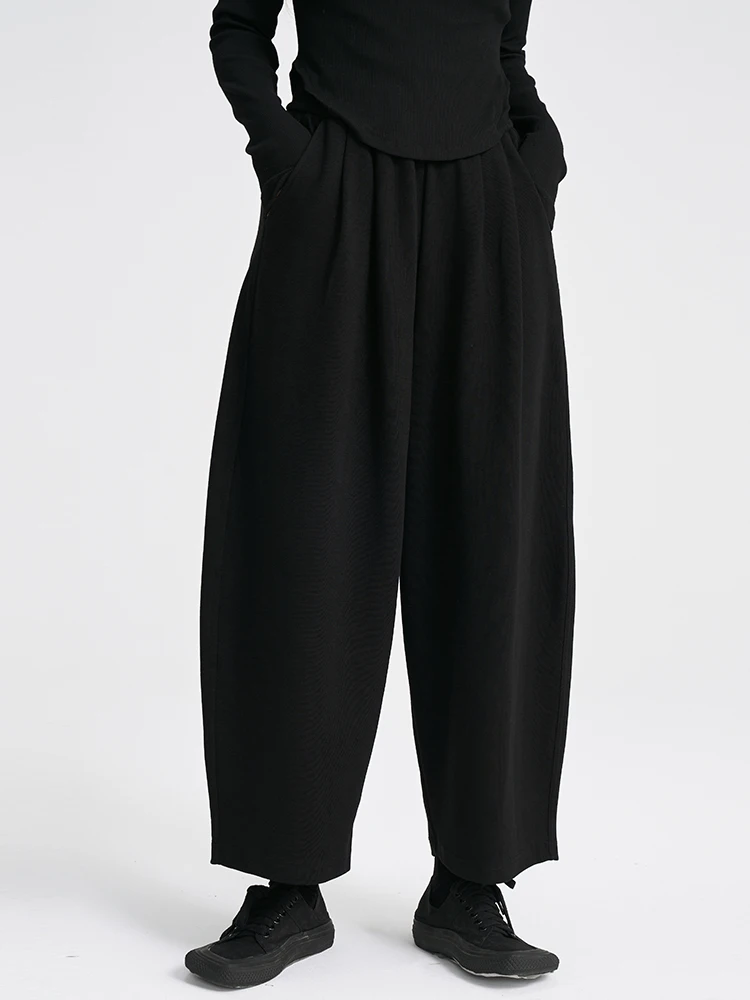 

Black Thickened Fleece Lined Wide Leg Straight Cut Pants Men Women Casual Trousers Land And Mountain Island Brand Cotton Blen...