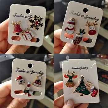 3 pçs/set Feliz Natal Broches Meias de Natal Árvore de Natal Elk Esmalte Emblema Pequeno Broche Mulheres Moda Festa Jóias Presentes