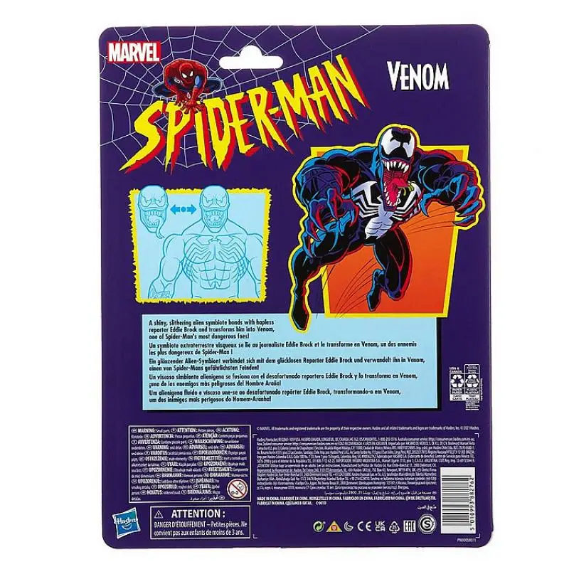 Hasbro Original 6-Polegada Marvel Legends Spider-Man Animação Retro Embalagem Série Venom Action Figure Collection Venom Sdcc Novo