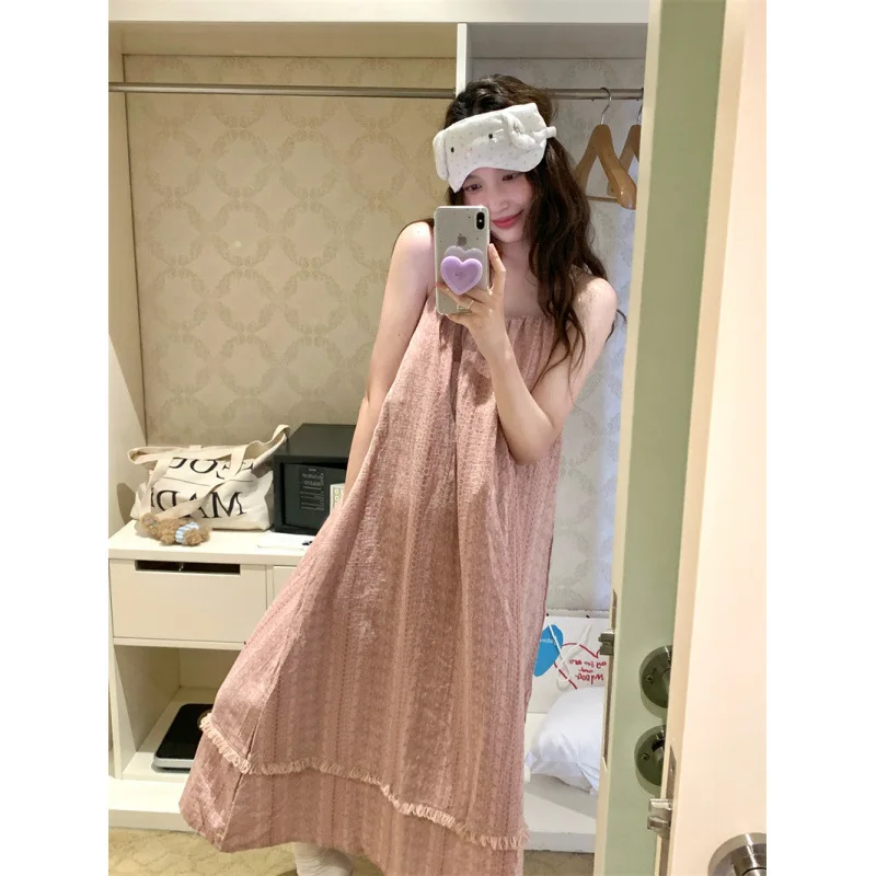 Women's New Products Are Simple, Summer Girls with Chest Pads Suspenders Loungewear Pajamas Nightgowns