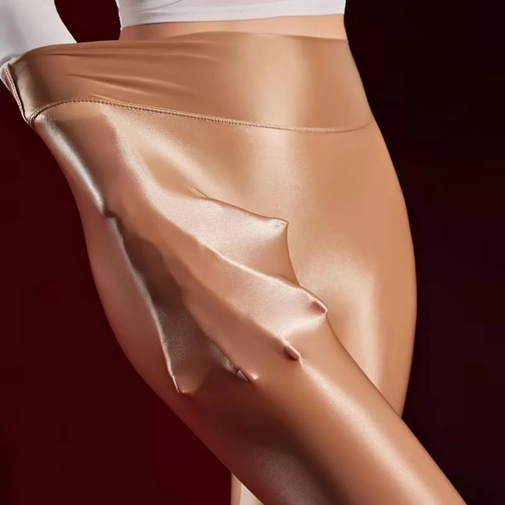 High-End 360 Seamless Glossy Tights Smooth Spring Autumn Lubricated Fitness Tights Thin Sexy Silky Pantyhose Women's Tiny Tight