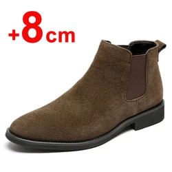 2024 Men's Chelsea Boots Man Elevator Shoes 8cm 6cm Invisible Height Increasing Shoes Men Ankle Boots Inner Increase Short Boots