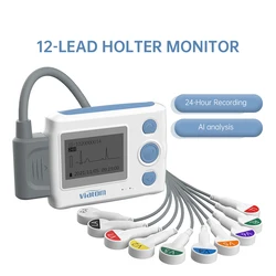 12 lead Holter monitor monitor recorder 24-hour continuous monitoring ECG and heart rate device monitor ECG electrode data stora