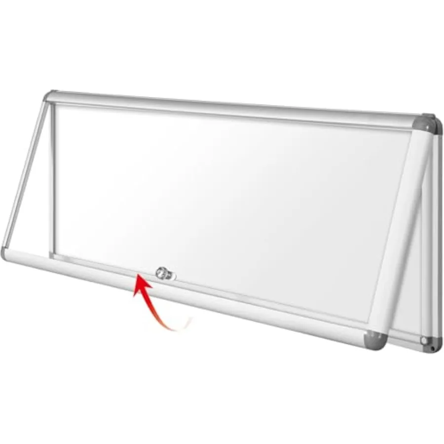 

Enclosed Bulletin Board Magnetic Dry Erase Noticeboard Lockable Display Boards White with Aluminium Frame 38x14inch(4xA4)