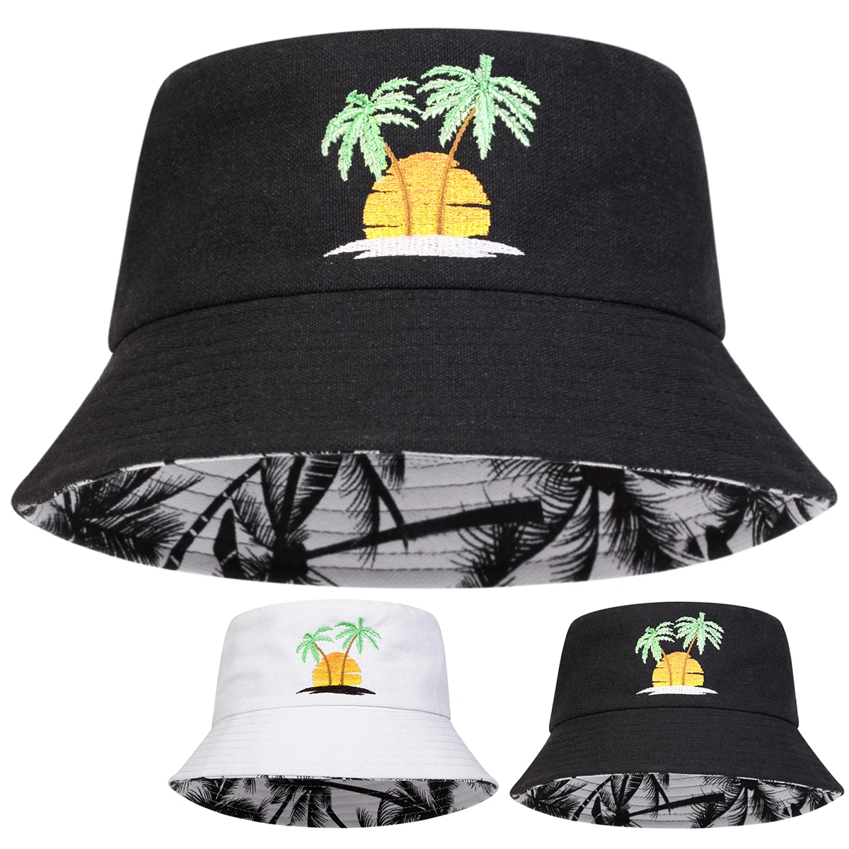 Unisex Sunset Coconut Tree Panama Fisherman Hat Outdoor Trav