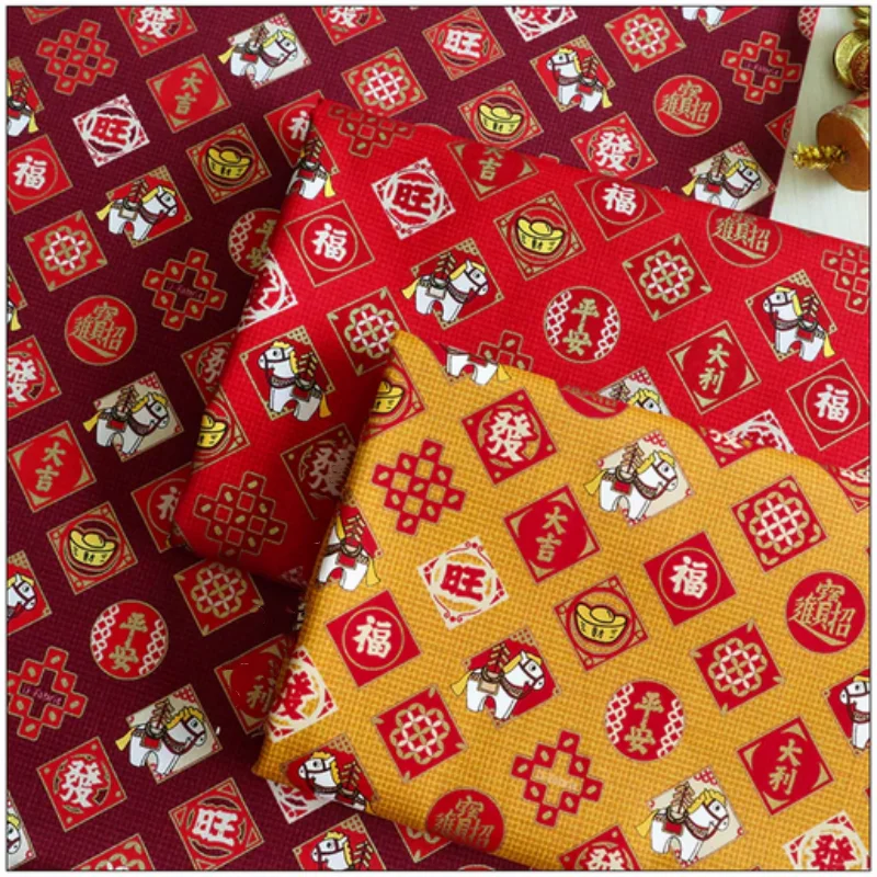 Lindo paño fino de algodón con año del zodiaco y sobre rojo con temática de caballo, bolsos hechos a mano, tela de retales, CR-225