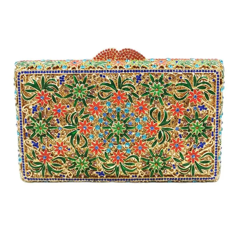 

Red/Blue Multicolored 3D Floral Clutch Purse For Women Evening Bags Clutches Diamond Lady Prom Dinner Handbags Crystal Purses