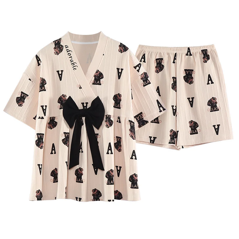 

New Kimono Straw Women's Summary Short Sleeved Shorts Random Sweet Lovely Erotogenic Home Clothes Can Be Worn Outside