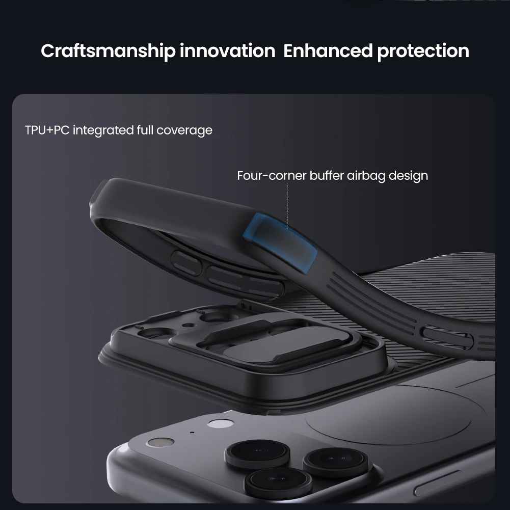 Nillkin Etui CamShield Pro do iPhone 18 Pro Max/17 Pro Max, twarde etui z TPU+PC z przesuwaną osłoną obiektywu. — zdjęcie produktu 3