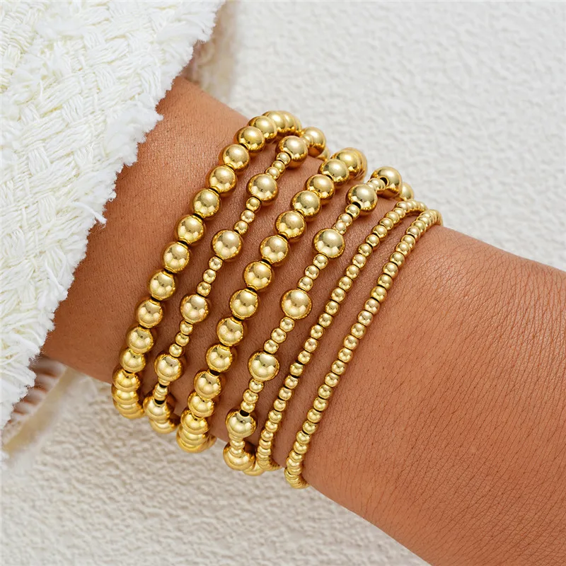 6 pcs/set Gold Color Beaded Bracelets for Women Punk Vnitage Jewelry Stretch Pulseras Mujer Femme