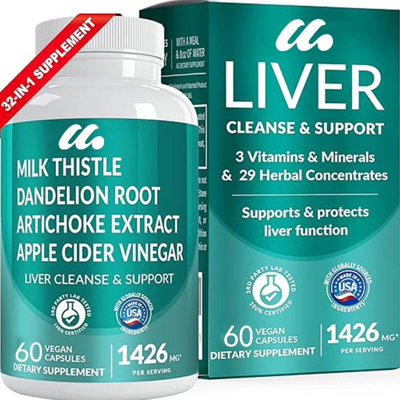 32 in 1 liver supplement containing milk thistle and dandelion roots - liver detoxification and cleansing