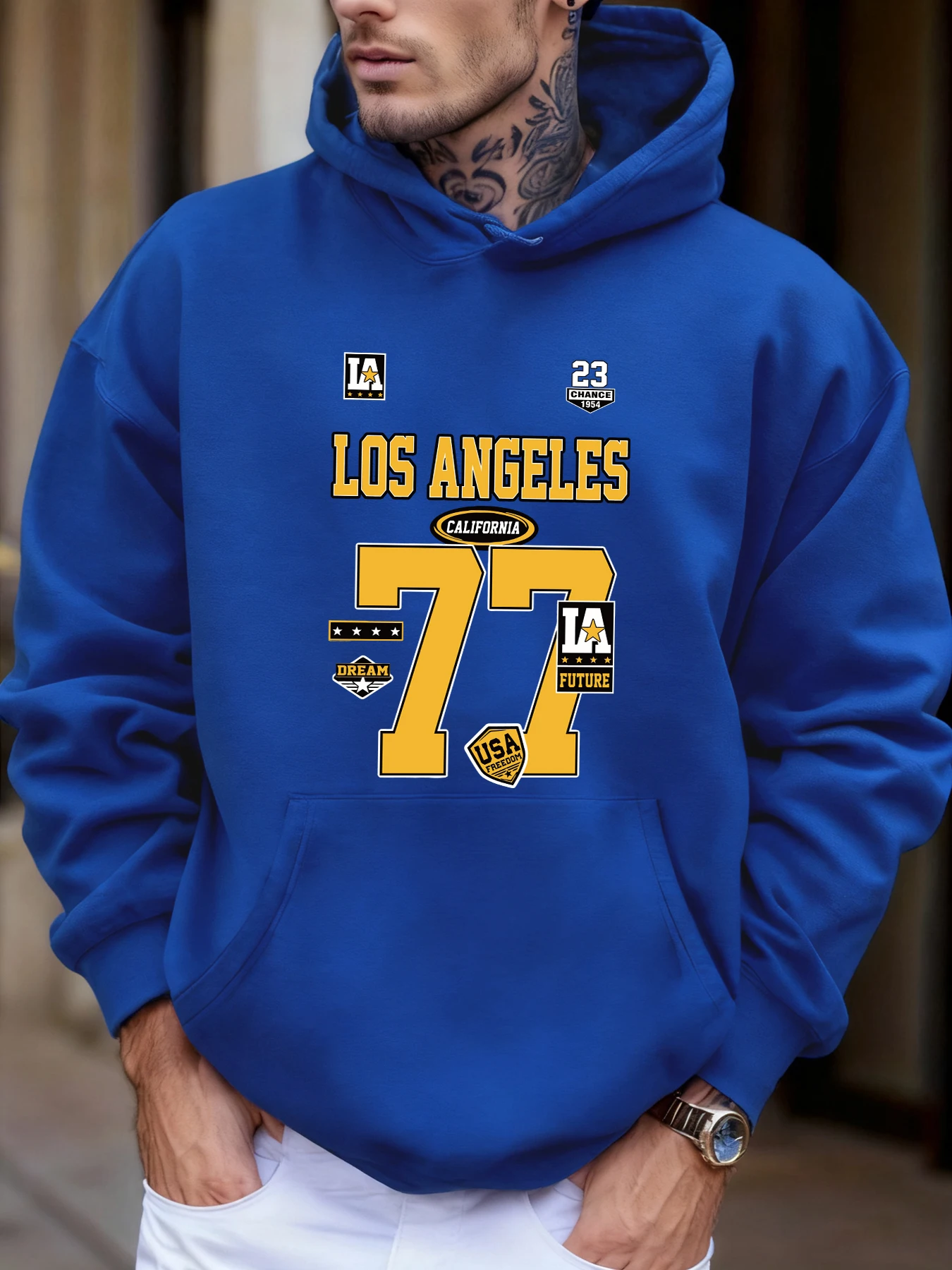 Los Angeles Nummer 77, Jersey-bedruckter Herren-Kapuzenpullover, Herbst, lässiger Kapuzenpullover, All-Match-Fleece-Kapuzenpullover, weiche Oberteile, Vintage-Männer-Streetwear