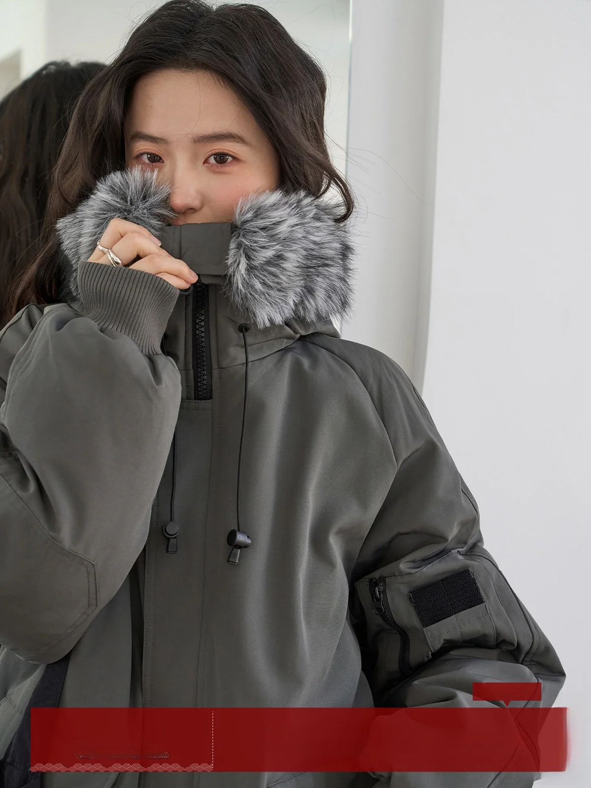 

Женская утепленная куртка MoZa с меховым воротником и капюшоном, корейский стиль, прямой крой