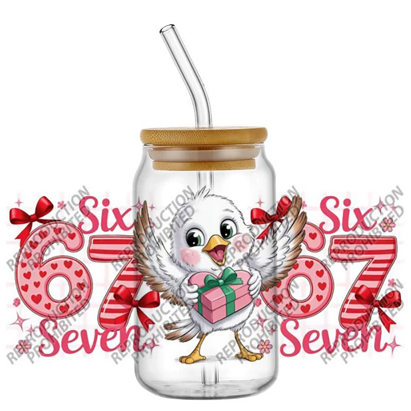 

Love Animal Six Seven Pattern UVDTF Wrap Stickers for 16oz Libbey Cups 3D Effect Waterproof Cup Decals Easy to Peel