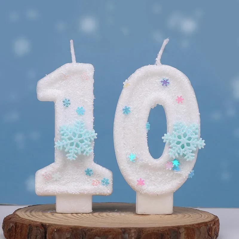 Glitter Snowflake White Number Cake Candles Kids Girl Frozen Birthday Party 0-9 Number Cake Topper Decoration Supplies Christmas view 3