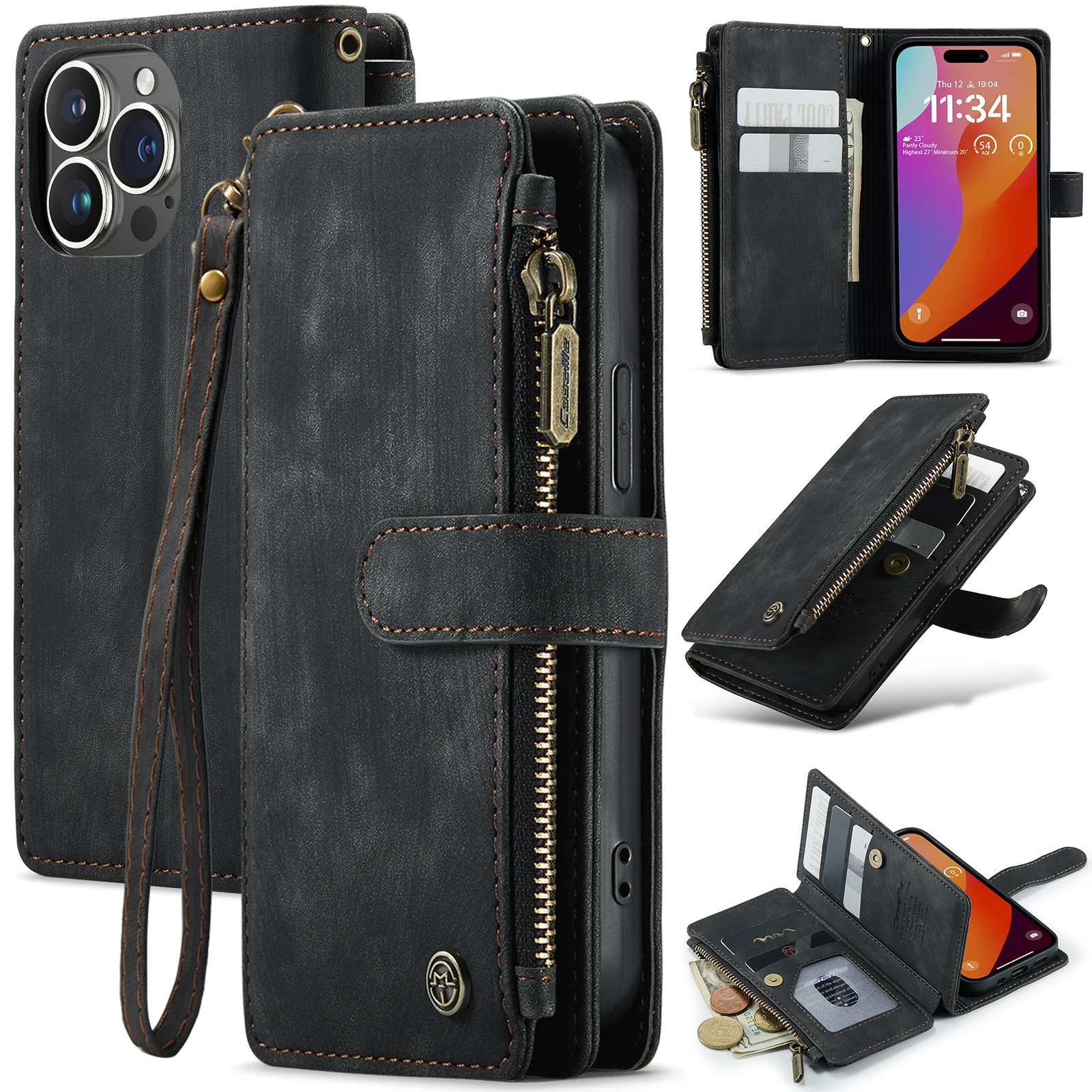 

Luxury Leather Wallet Case For iPhone 15 14 Plus 13 12 Mini 11 Pro XS Max X XR 7 8 Plus SE Card Slots Holder Wallet Phone Cover