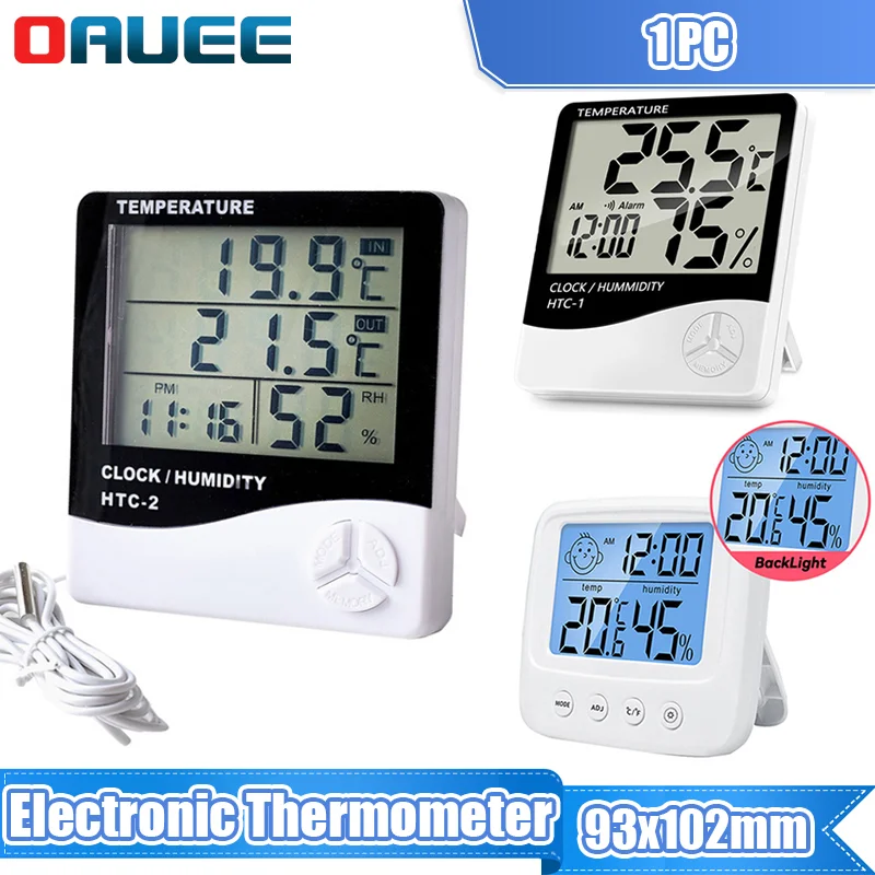 

Electronic Thermometer Hygrometer Clock LCD Digital Temp Humidity Meter Home Indoor Outdoor Weather Station With Alarm Clock