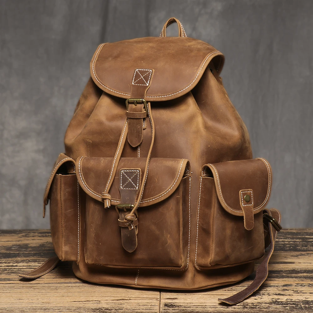 Retro Genuine Leather Backpack With Multiple Pockets, Making It Easy To Store A 15-inch Laptop And Other Everyday Essentials