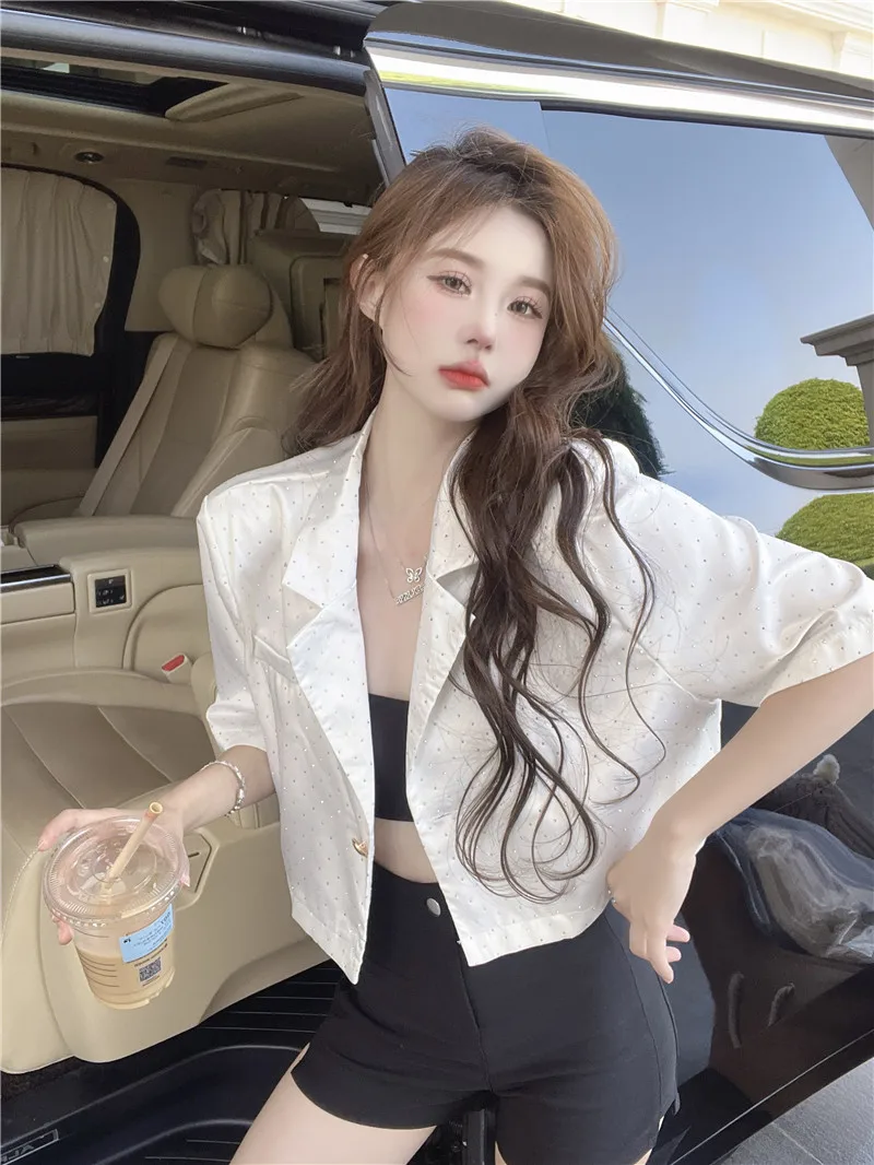 

Женский костюм Ele ort Jaet с подушечками, блестящая дрель, летняя новинка, модный однотонный костюм для поездок на работу