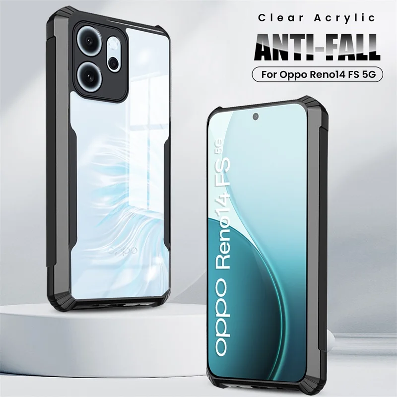 Transparentes, stoßfestes Acryl-Rüstungshülle für Oppo Reno 14 Reno14 FS F S Pro 5G TPU Soft Frame Protection Funda Reno14FS Reno14F