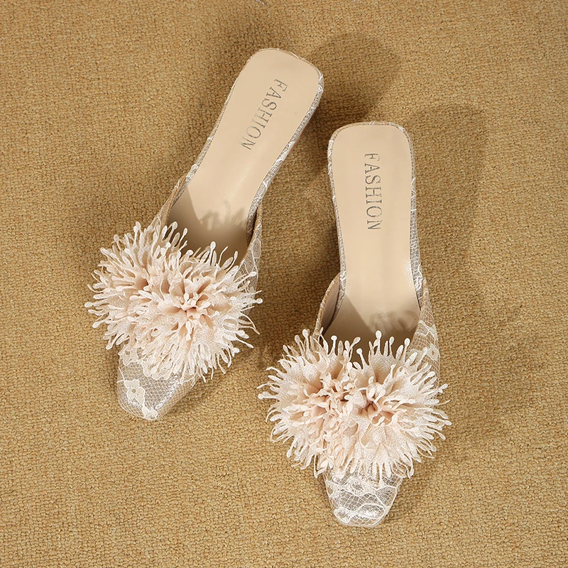 Baotou Semi-slippers Women's Summer Wear 2026 New Square Toe Block Heel Kitten Heel Slippers