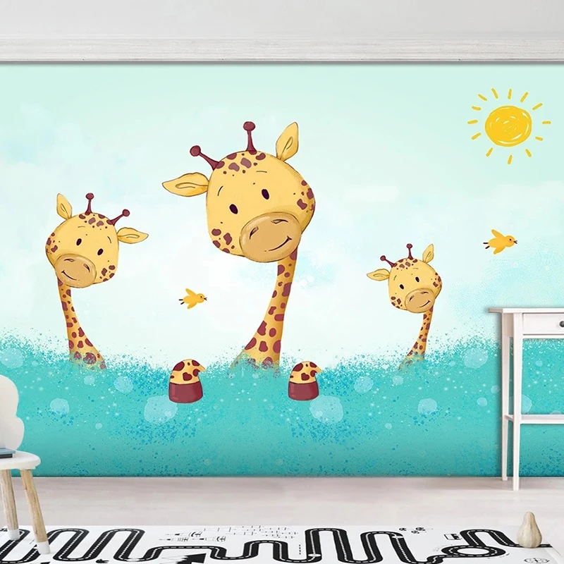 

Custom Photo Wallpaper Hand-painted Cartoon Giraffe Children's Room Background Wall Murals Home Decor Wallpaper For Walls 3D